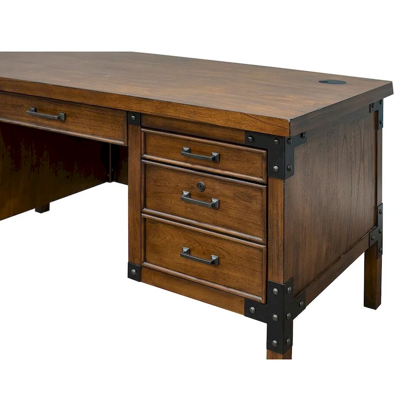 Addison Rustic Half Pedestal Executive Desk, Writing Table, Office Desk, Brown