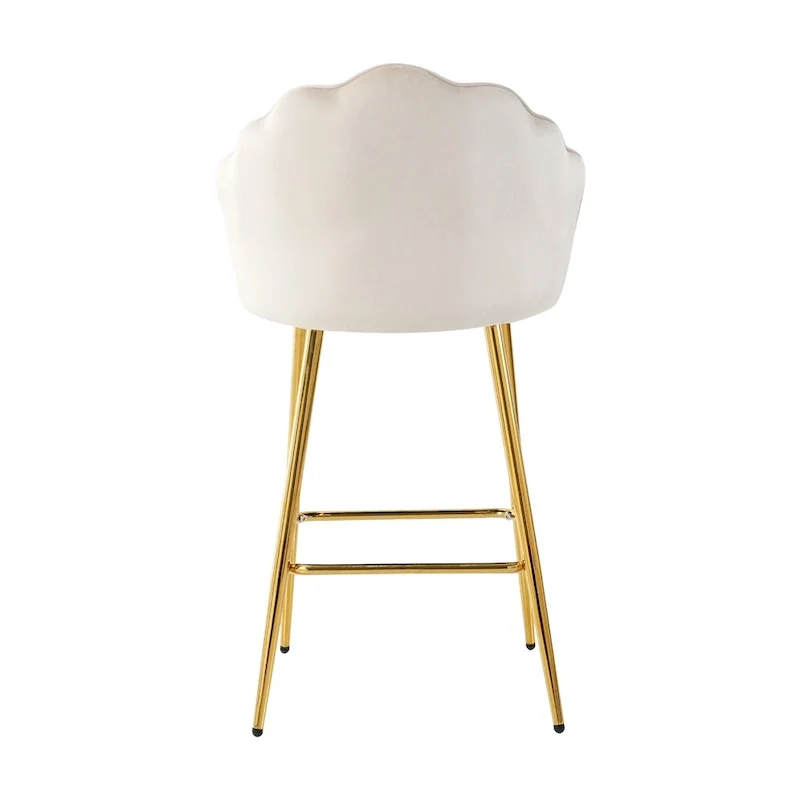 Velvet Shell Bar Stools Set of 2, Counter Height Chairs with Metal Legs, Upholstered Kitchen Island Chairs with Footres