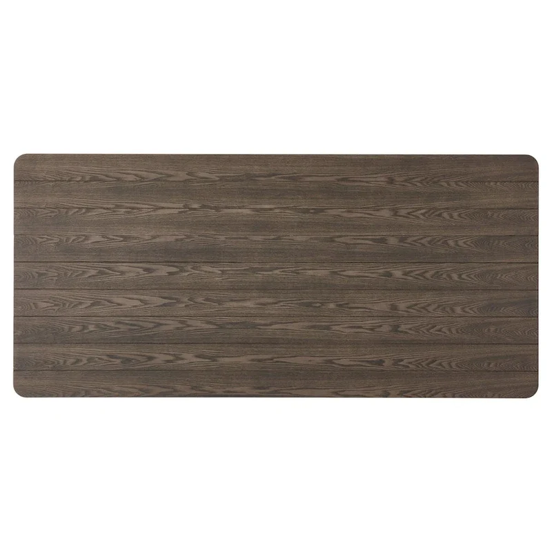 Walnut/Gray/Black Farmhouse Rubberwood Rectangular Dining Table, 8-Person