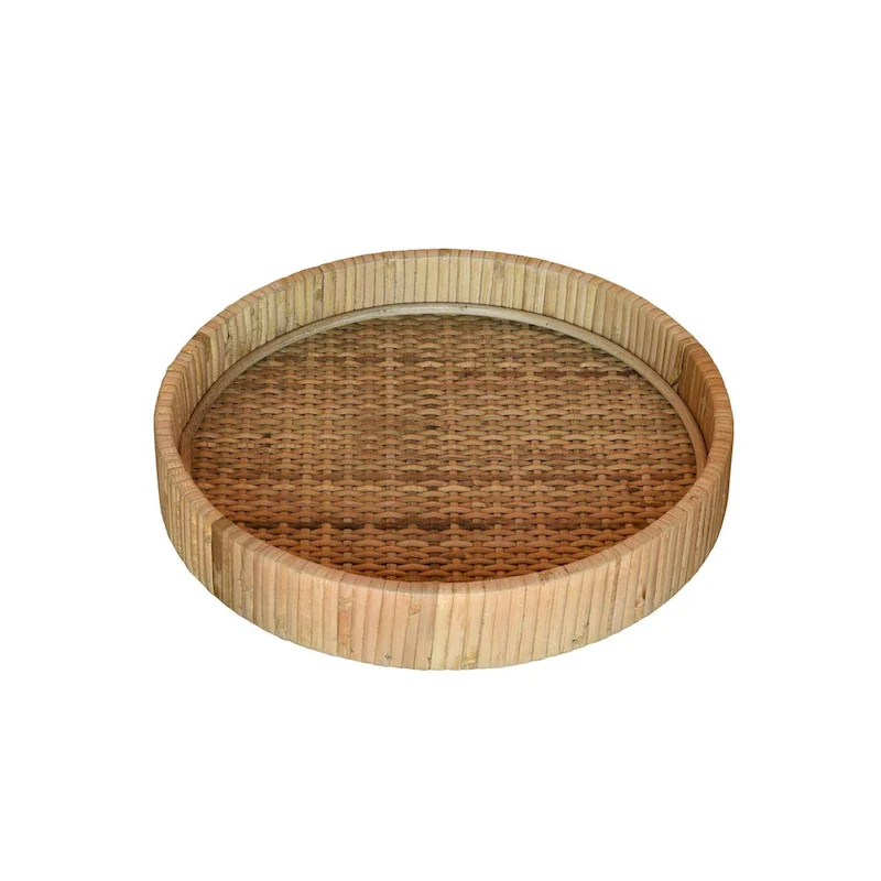 HomeRoots 12  Natural Round Bamboo Handmade Serving Tray
