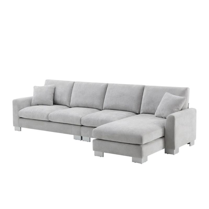 119  Chenille L-Shaped Sectional Sofa with Chaise Lounge and 2 Pillows