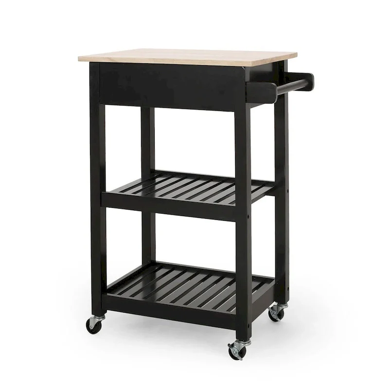 Compact Wooden Kitchen Cart with Wheels Shelves and Drawer by Christopher Knight Home