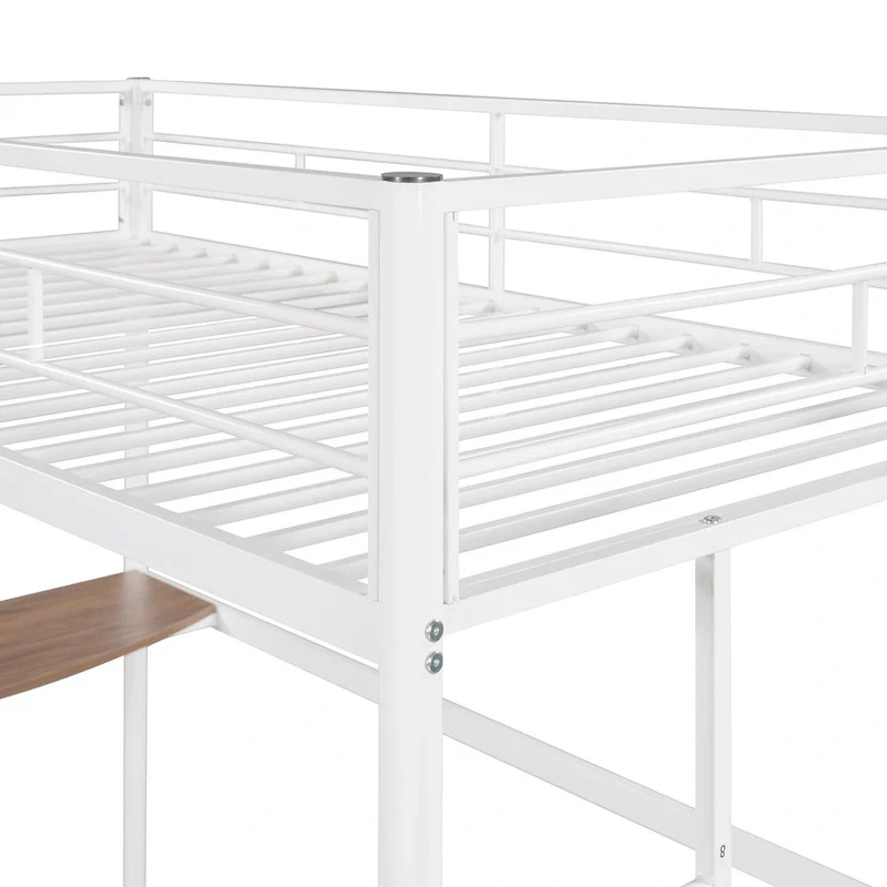 Twin Metal Loft Bed with Desk, Ladder and Guardrails