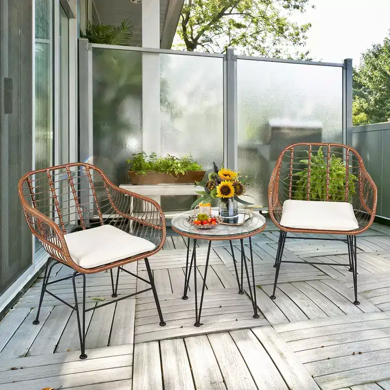 Costway 3PCS Patio Rattan Bistro Set Coffee Table Armchair Garden
