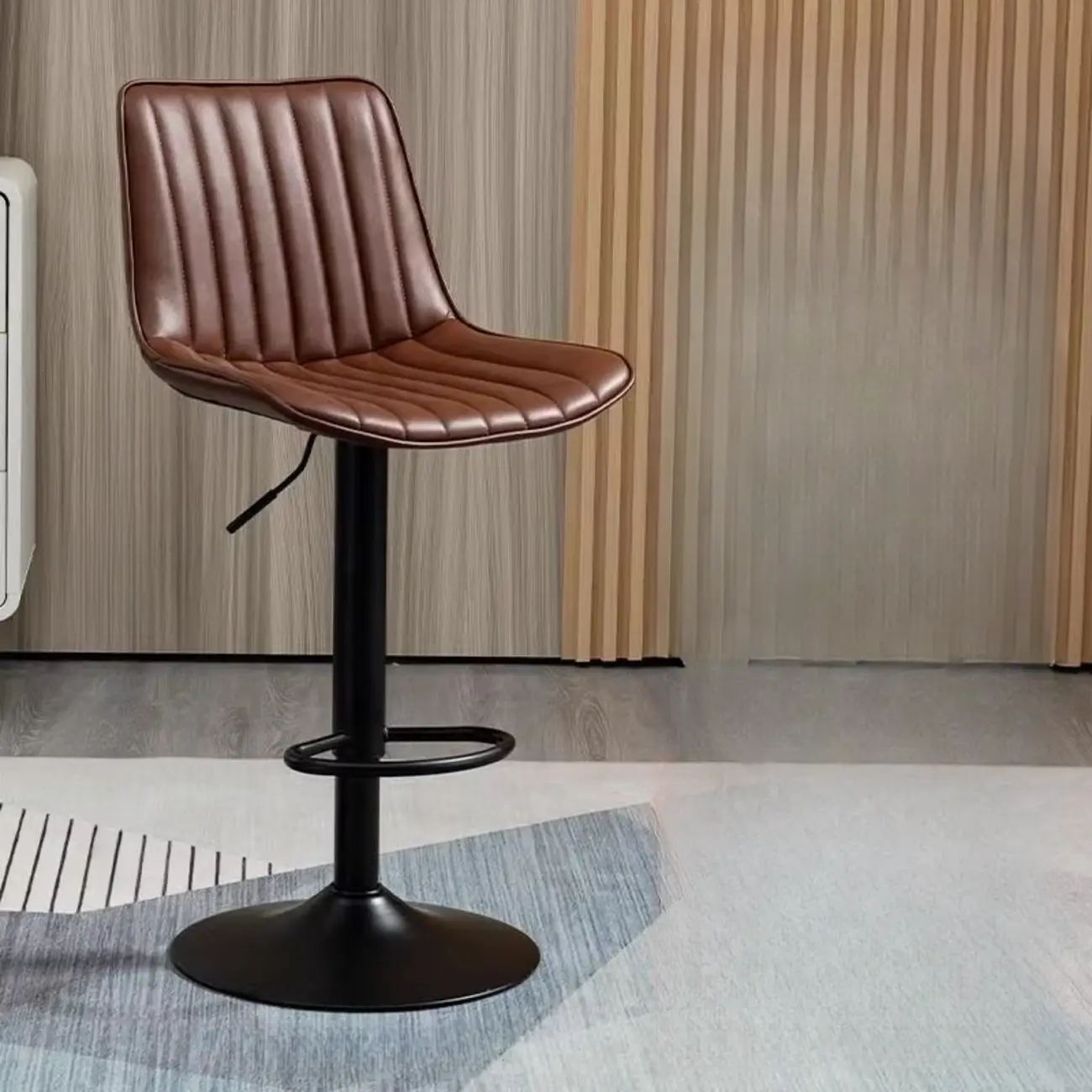 Modern Leather Upholstered Swivel Bar Stools Height Adjustable