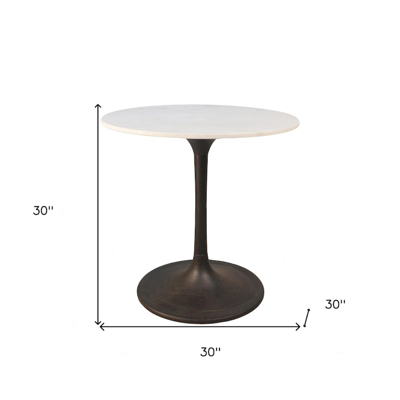 30 White And Black Rounded Marble And Iron Pedestal Base Dining Table