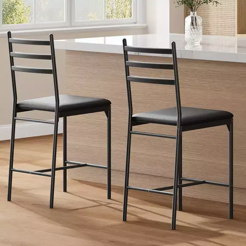 2 Pack Counter Height Bar Stools, Upholstered Faux Leather Bar Chairs with Thick Cushion, Back Support and Footrest for Kitchen Island
