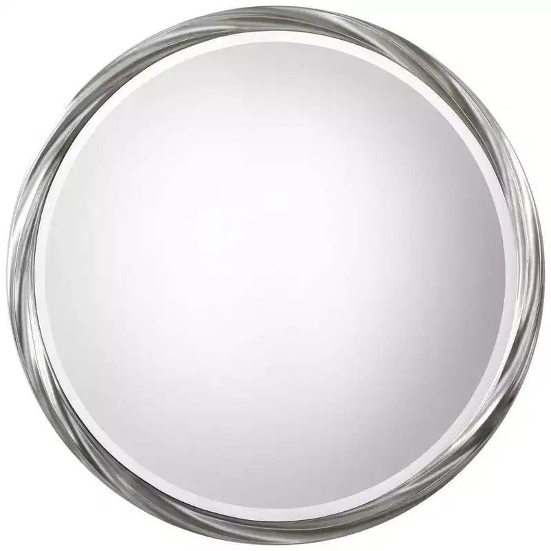 Uttermost Round Vanity Decorative Wall Mirror Modern Beveled Metallic Silver Leaf Frame 36 Wide for Bathroom Living Room Office