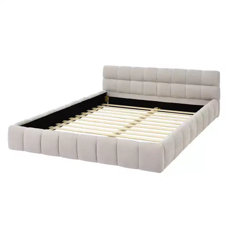 Homy Casa Upholstered Platform Bed Frame with Tufted Headboard, for Bedroom or Guest Room