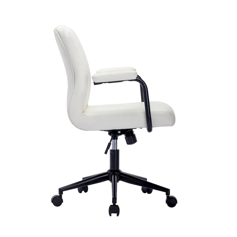 Brown / White / Black Button-Tufted PU Leather Office Chair with Steel Base & Central Tilt – 1-Person