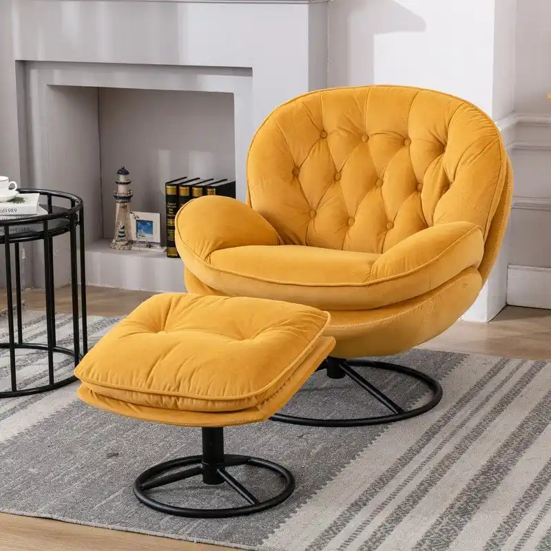 Velvet Accent Chair with Ottoman