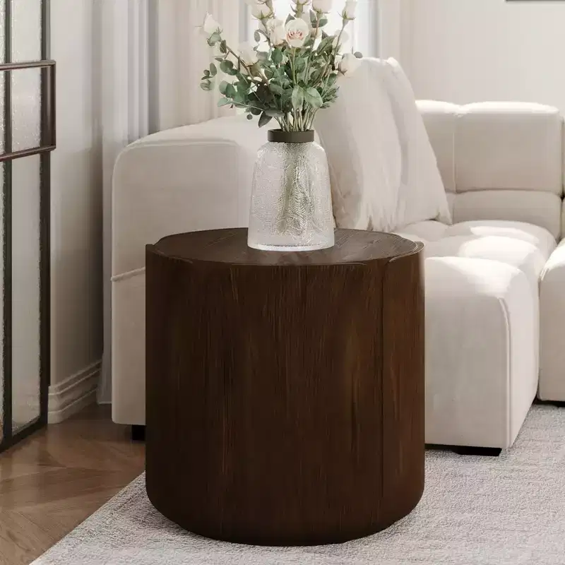 19.29H Round Outdoor Indoor Side Table, Modern Wood Grain Patio Garden Stool