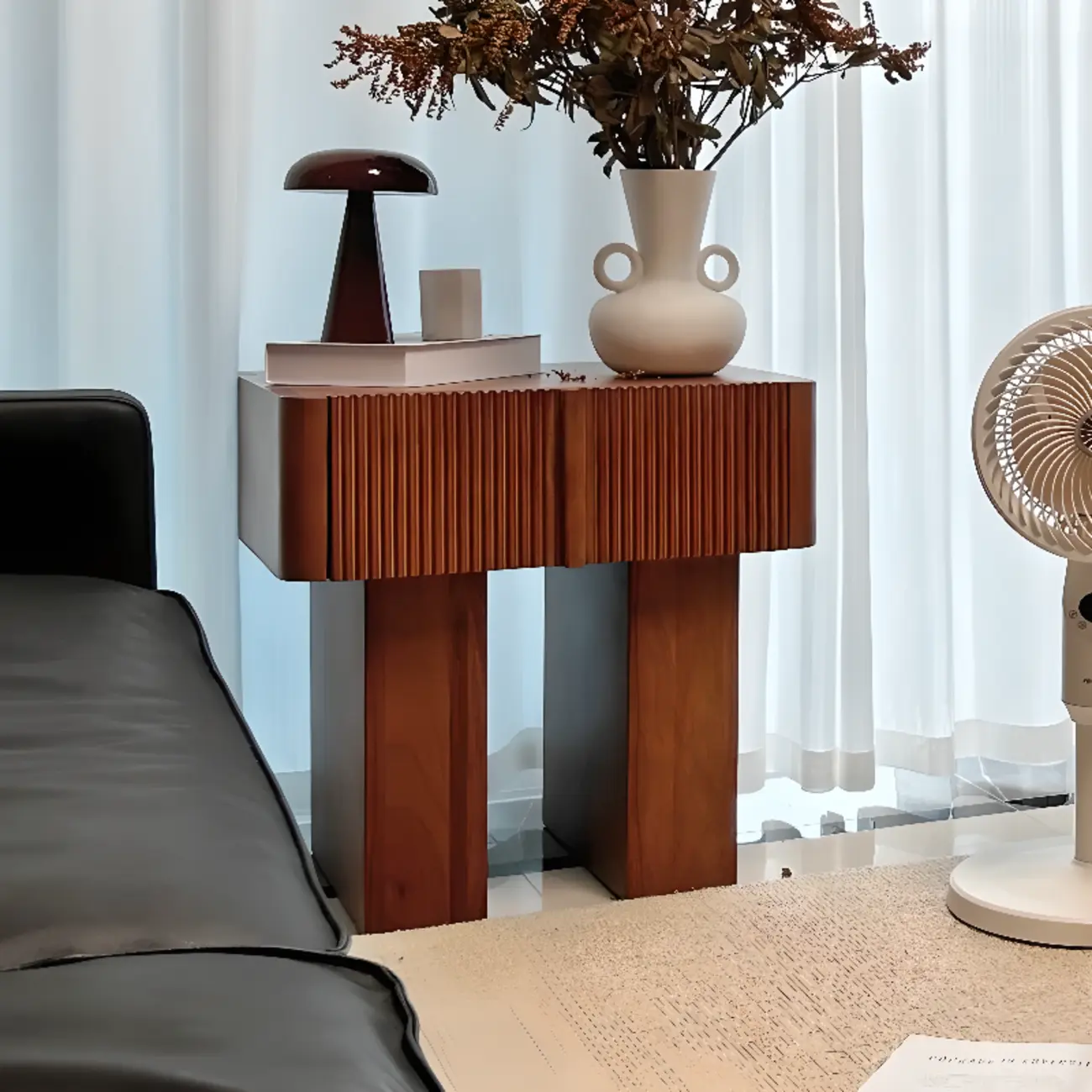 Modern Natural Wood Dual-Pedestal Drawer Nightstand