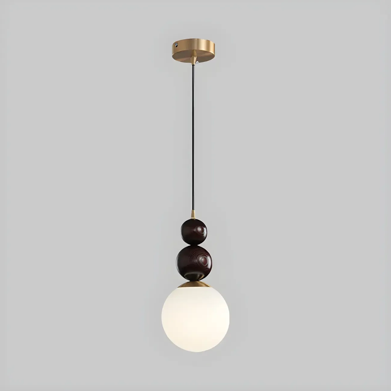 Modern White Glass Globe Pendant Light with Layered Black Bead