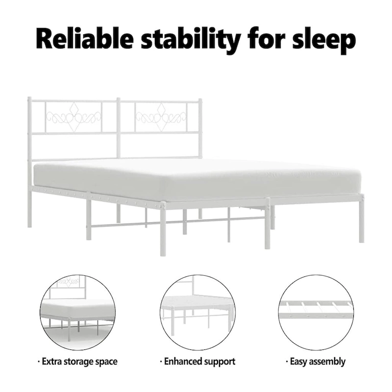 vidaXL 12 Inches White Full Size Metal Bed Frame No Mattress - 77.2 x 55.9 x 35.4