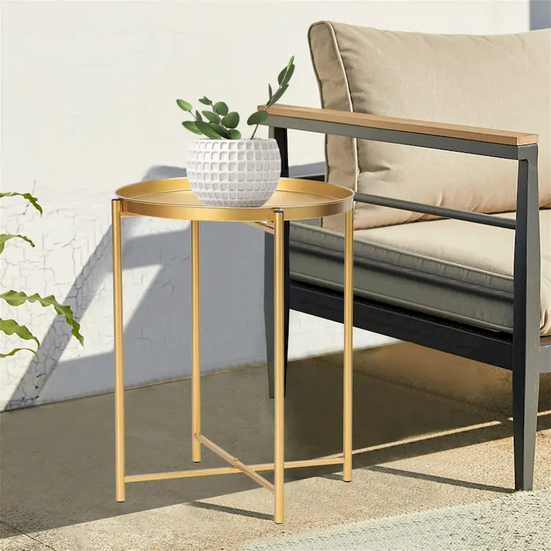 Gold End Table Metal Waterproof Snack Beside Table Accent Coffee Table - 16.9(D)x 16.9(W)x 20.5(H)