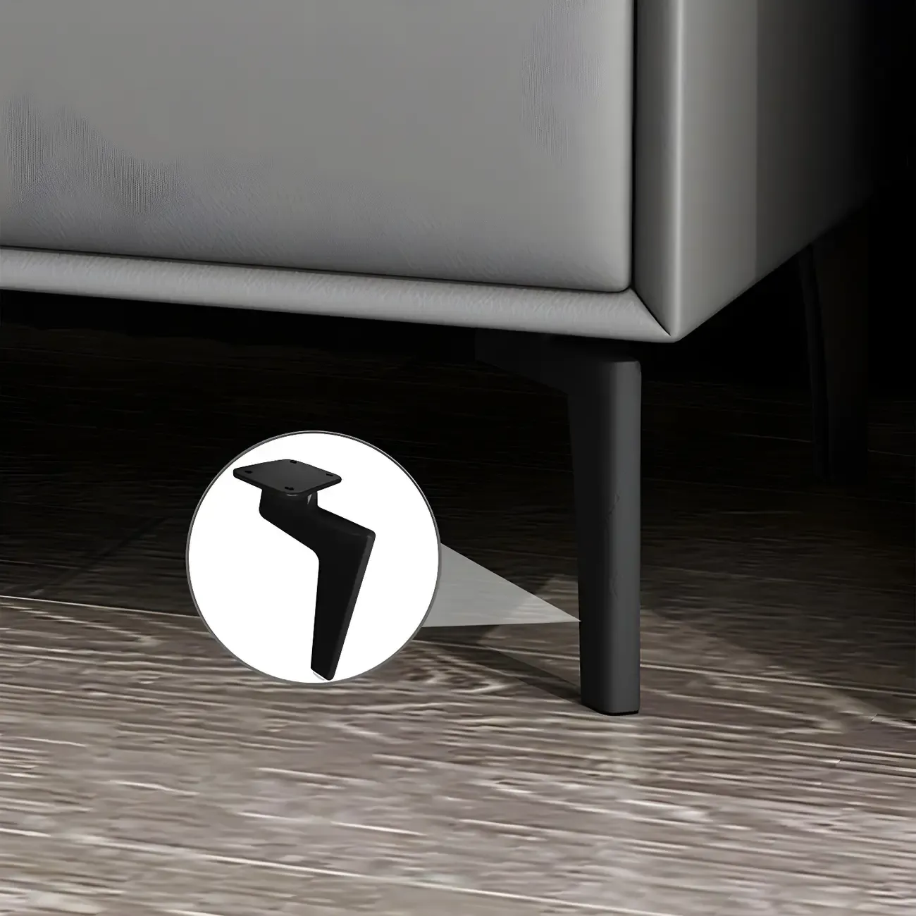 Modern Black Leather Bedside Table with Drawers