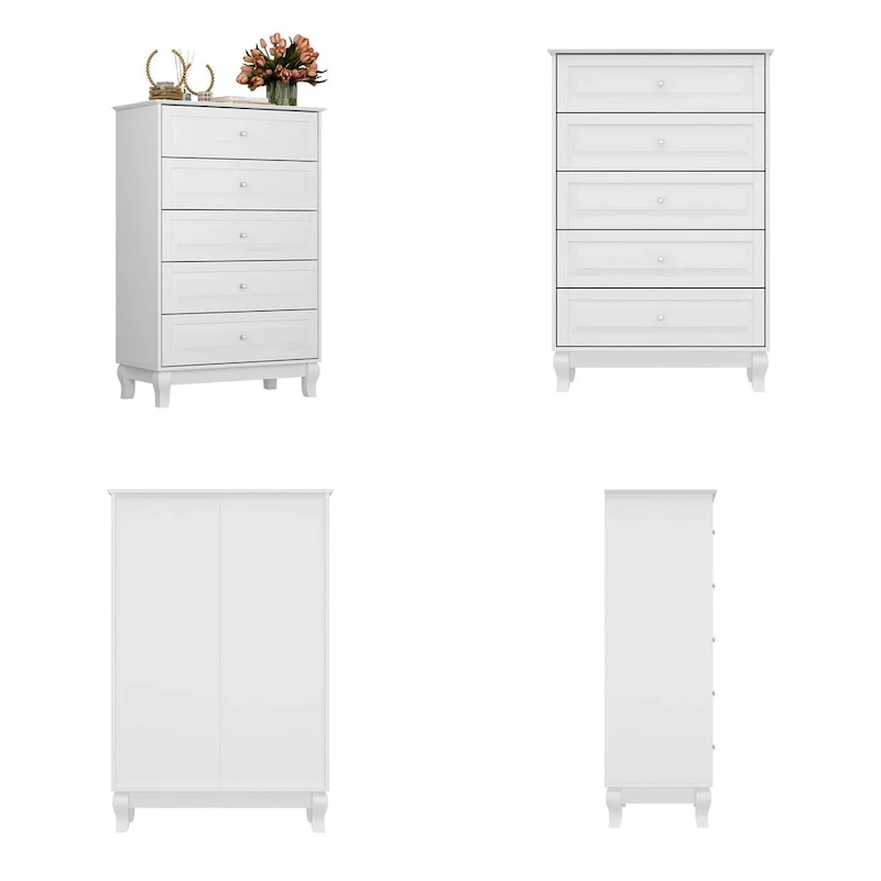 Chest of Drawers Tall 5 Drawer Dresser, Wood Dresser End Table Console