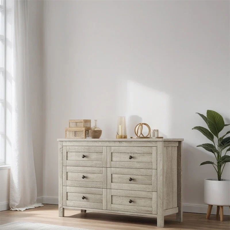Farmhouse Style Wooden Dresser with 6 Drawer