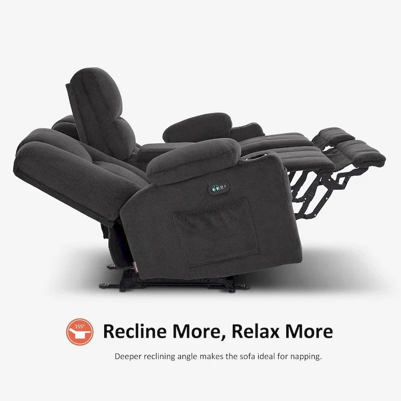 Electric Power Reclining Sofa with Massage and Lumbar Heat, Fabric