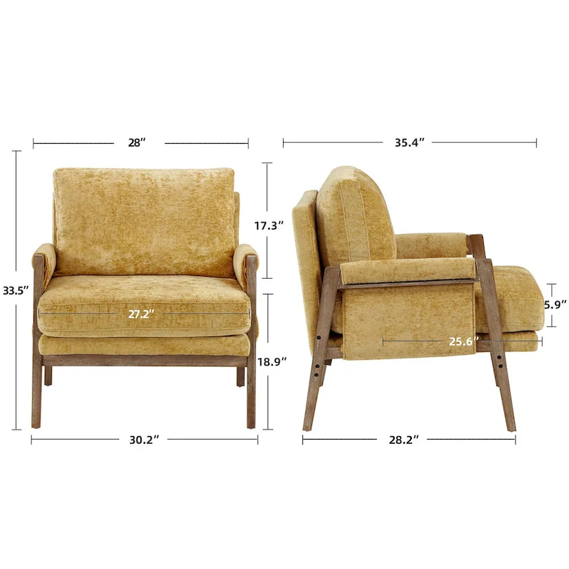 Mid-Century Modern 30 W Chenille Upholstered Accent Leisure Armchair