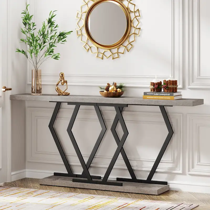White Faux Marble Console Table 70.9