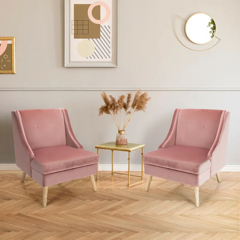 Set of 2 Swoop Arm Accent Chair Modern Velvet Chair w/ Rubber - See Details