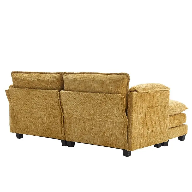 76.77 Chenille Upholstered Sofa with 2 Ottomans