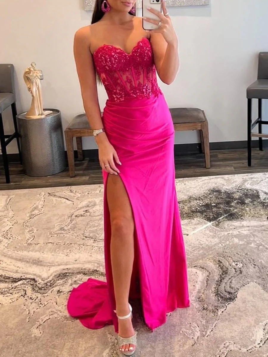 Sheath Strapless Sweetheart Long Prom Dress with Slit