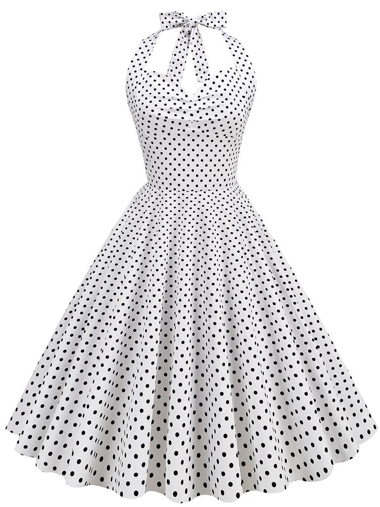 Red Polka Dots Halter Classis Style 1950S Dress