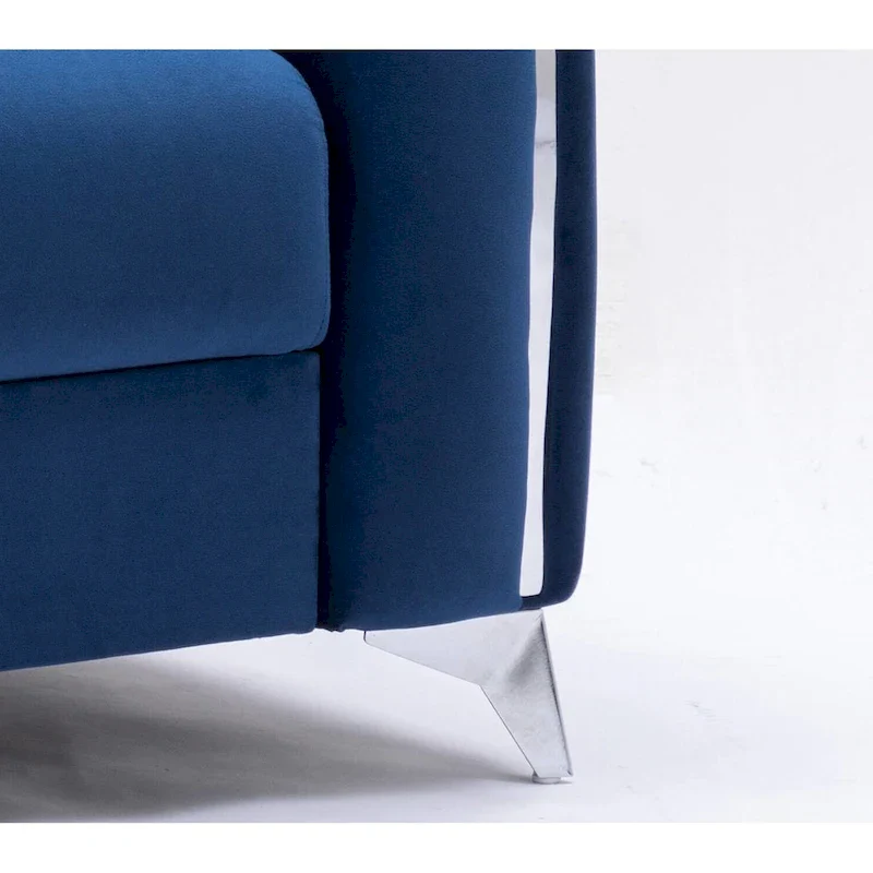 Blue Modern 38 Velvet UpholsteredAccent Chair with Polished Chrome Trim Legs and Vertical Pleated Design