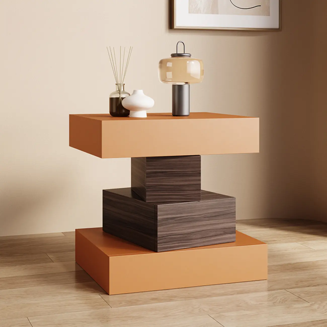 Narrow 4 Drawers Leather Top Walnut Nightstand