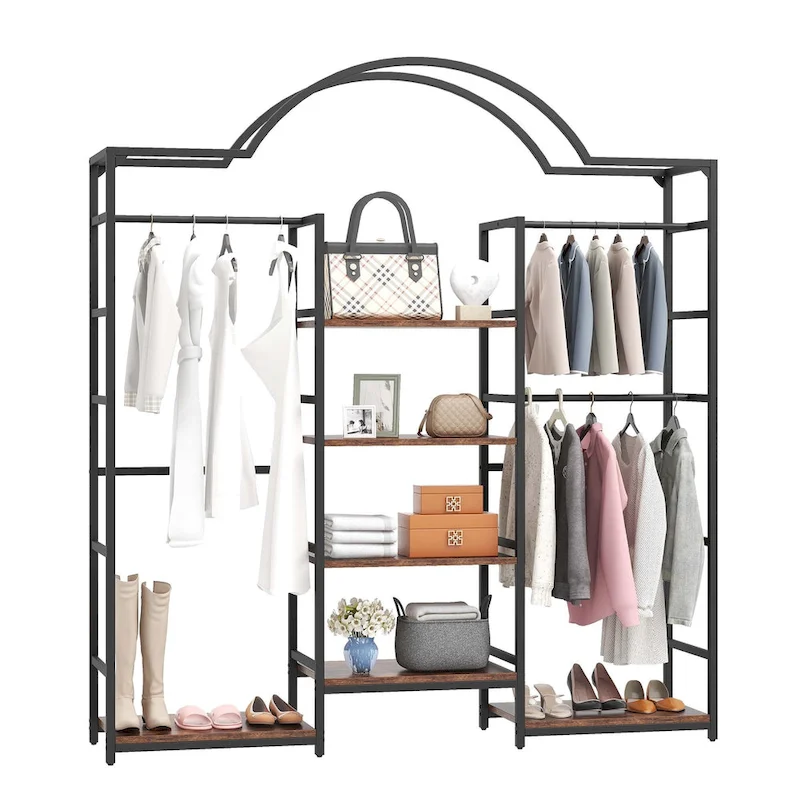 Moasis 4 Tiers Heavy Duty Coat Rack Garment Racks with 3 Hang Rods & 6 Shelves