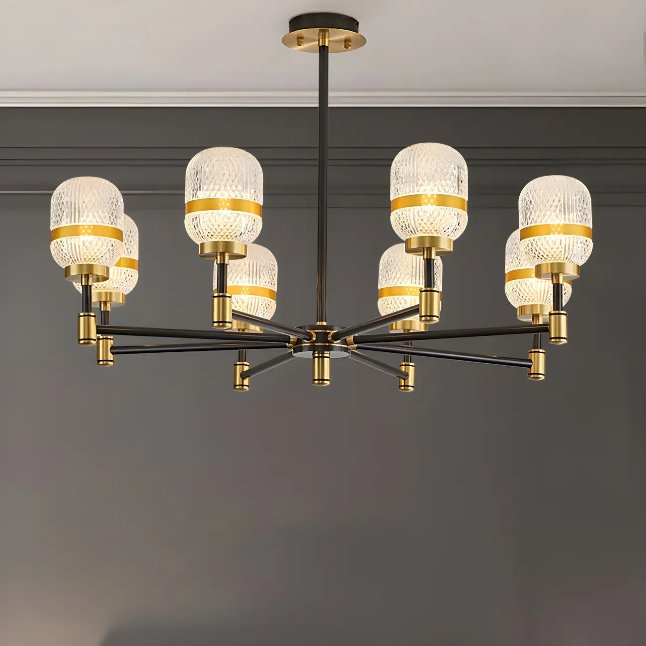 Modern Black Gold Prismatic Glass Sputnik Chandelier