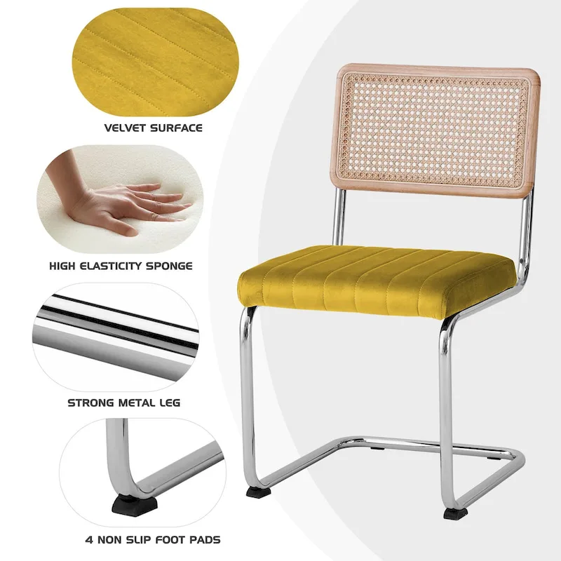 Velvet Upholstered Rattan Dining Chairs Set of 2/4