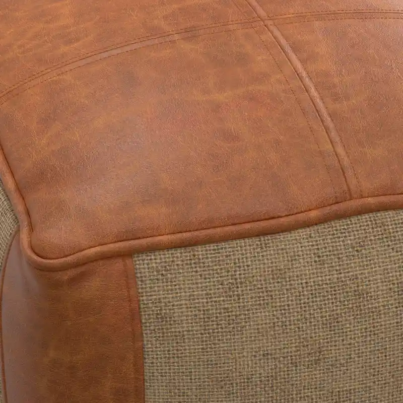 WYNDENHALL Castlebridge Boho Square Pouf in Tan Genuine Leather
