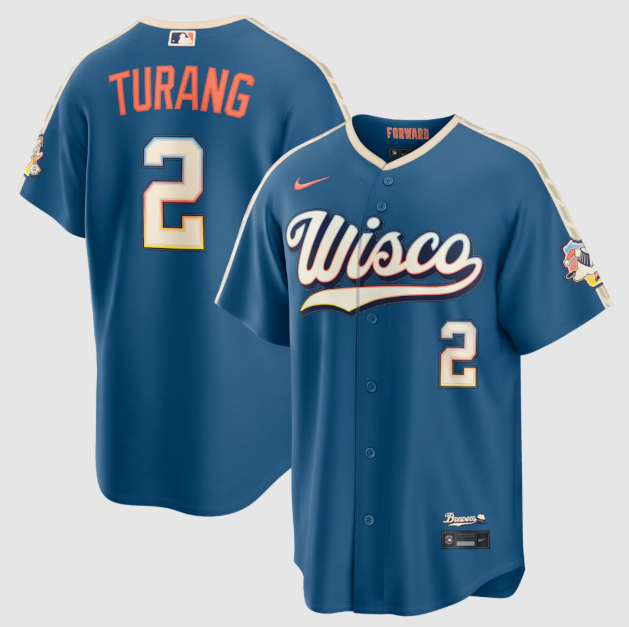 Milwaukee Brewers Brice Turang Mineral Blue 2026 City Connect Stadium Jersey