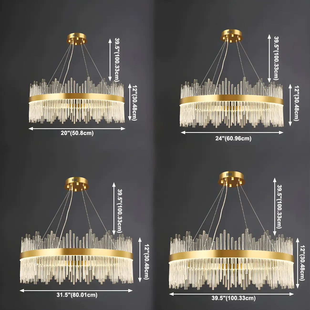 Modern Dimmable Crystal Chandelier Round Gold LED Light