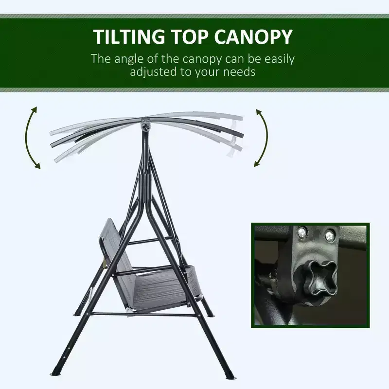 Whisen Patio 3-Seater Swing Chair, 3-Person Porch Swing with Steel Frame Stand and Adjustable Tilt Canopy - Gray