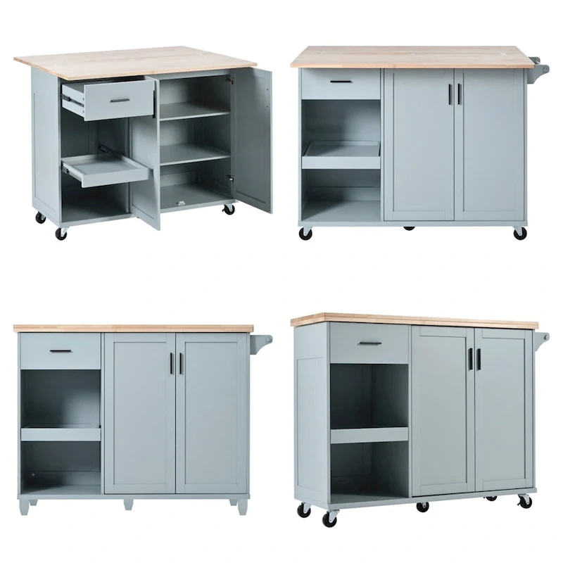 Rolling Kitchen Island w/ Foldable Counter Top,Towel Rack and Drawer