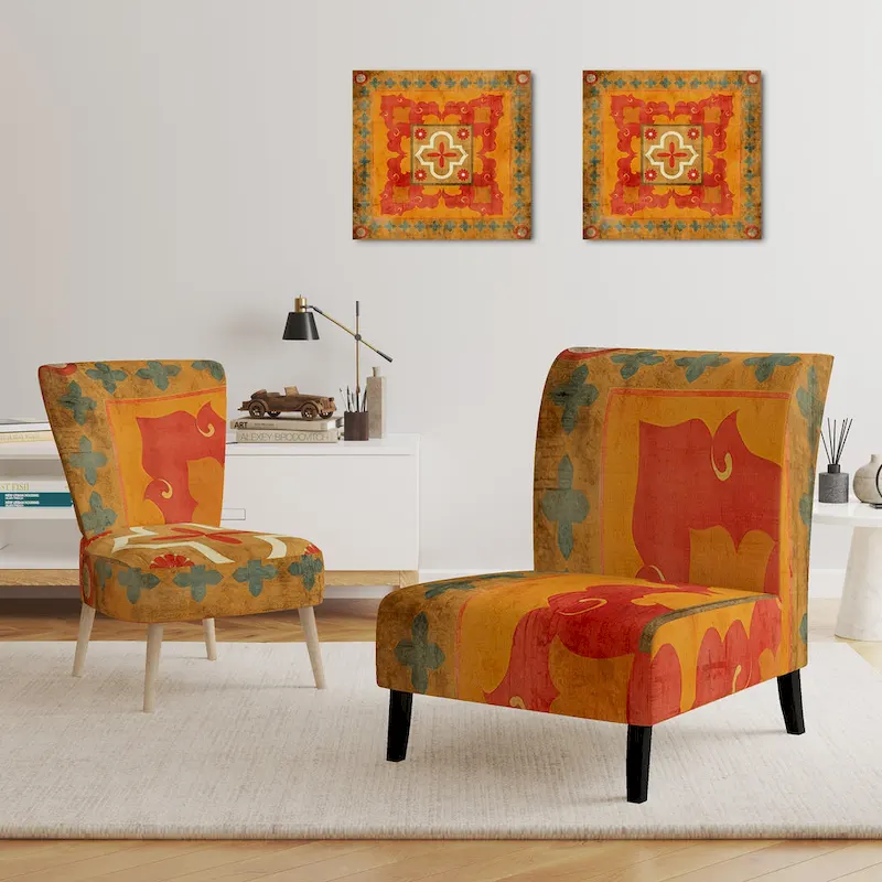 Orange Tiles Collage  Upholstered Bohemian Chic Accent Chair - Arm Chair