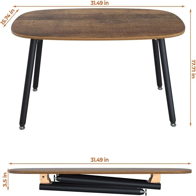 Folding Coffee Table Rustic Farmhouse Coffee Tables - 31.5 D x 15.7 W x 17.7 H