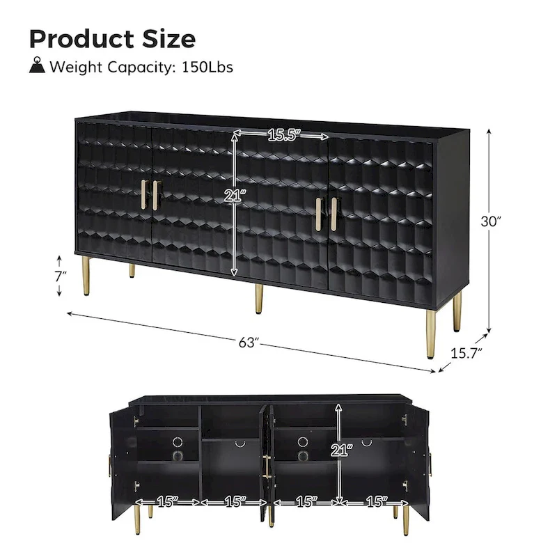 63 Wide Modern Sideboard with Adjustable Shelves by HULALA HOME
