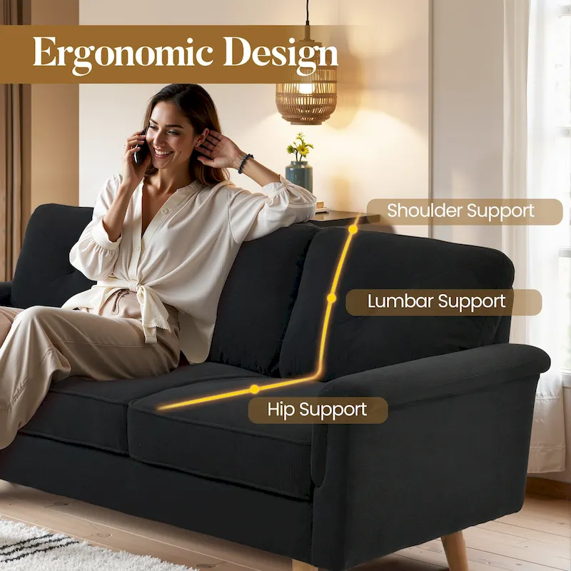Mid-Century 3-Seat Upholstered Sofa with Wood Legs