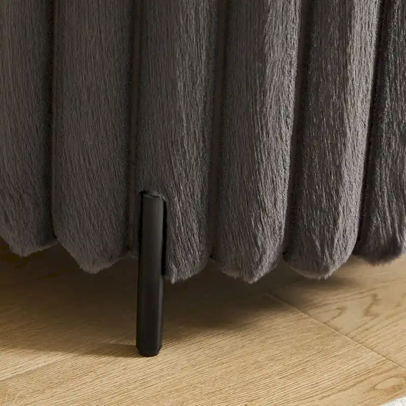 22.05Wide Upholstered Round Pouf Ottoman Foot Rest with Black Metal Legs