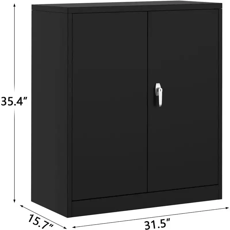 Black Steel Locking Storage Cabinet with 2 Adjustable Shelves, Single User