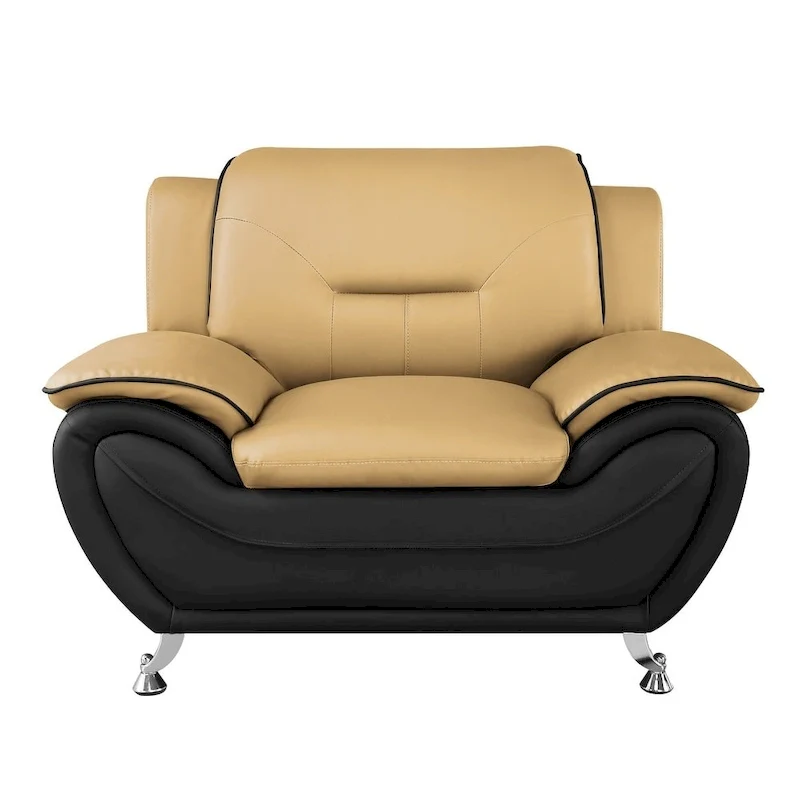 Camel-Black / Black / Cream / Grey / Red Faux Leather Club Chair with Pillow-Top Armrests – 1-Seater