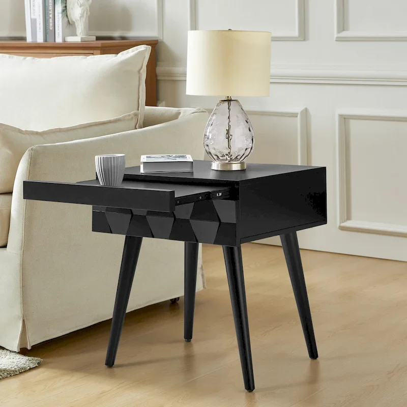 Julian Mid-century Modern End Table with Charging Station by HULALA HOME