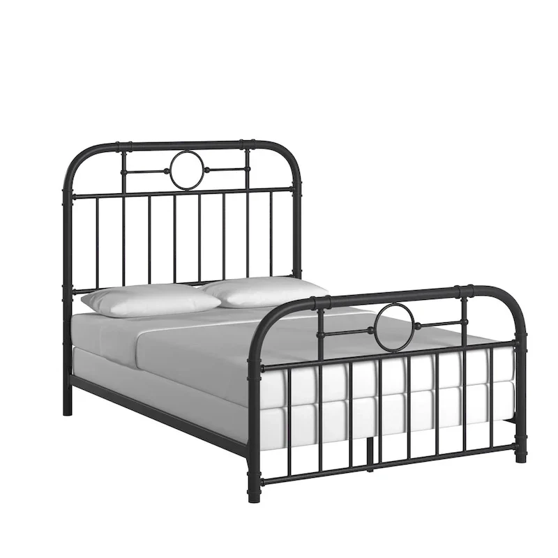 Metal Bed Frame - Black - Curved Headboard and Footboard