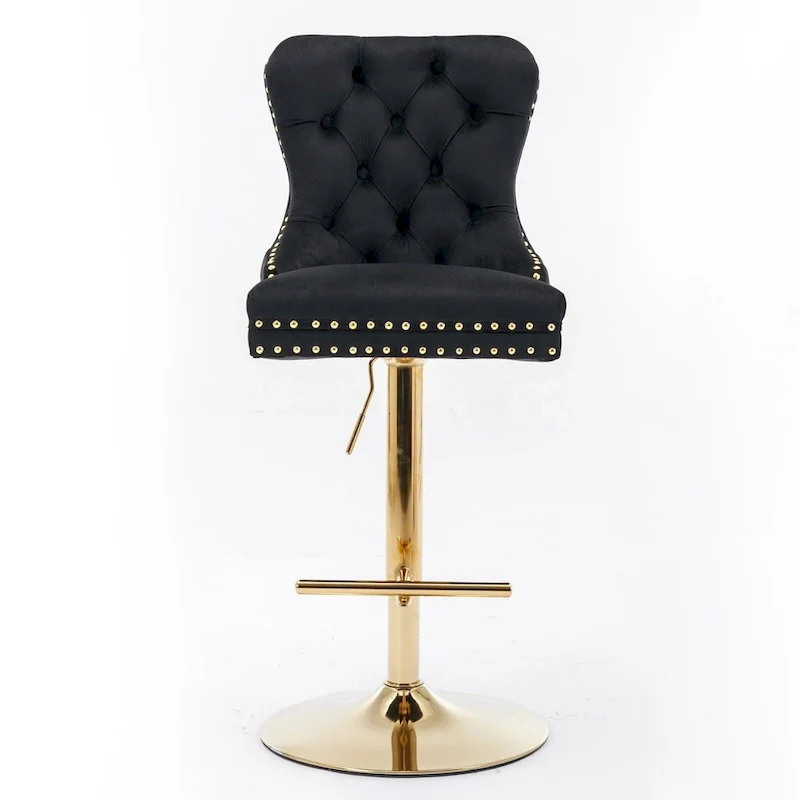 Thick Gold Velvet Swivel Bar Stool Adjustable Height Backrest